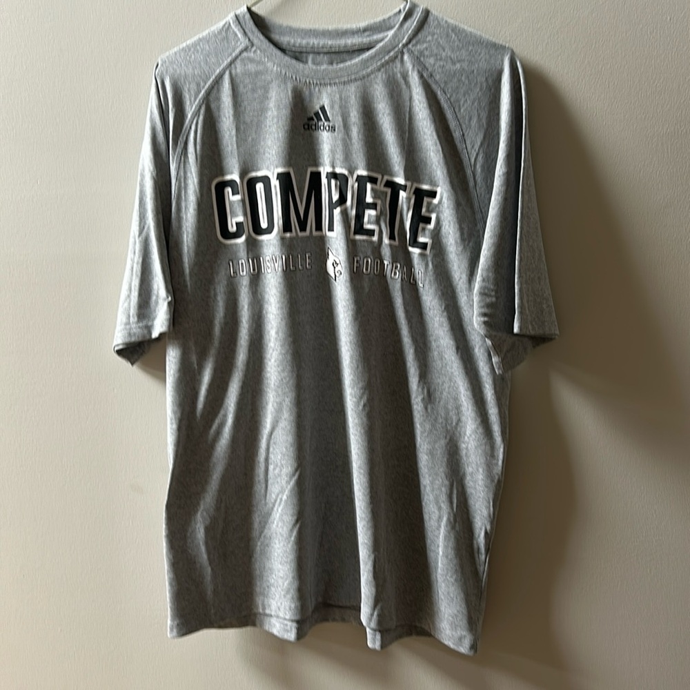 adidas Gray "COMPETE" Louisville Football Short Sleeve Tee